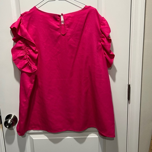 SHEIN Curve Hot Pink Ruffle Cap Sleeve Blouse 4XL Fuchsia Keyhole Back Top - Picture 6 of 9